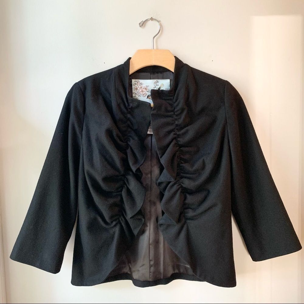 Tabitha Wool Blend Open Front Black Blazer 8